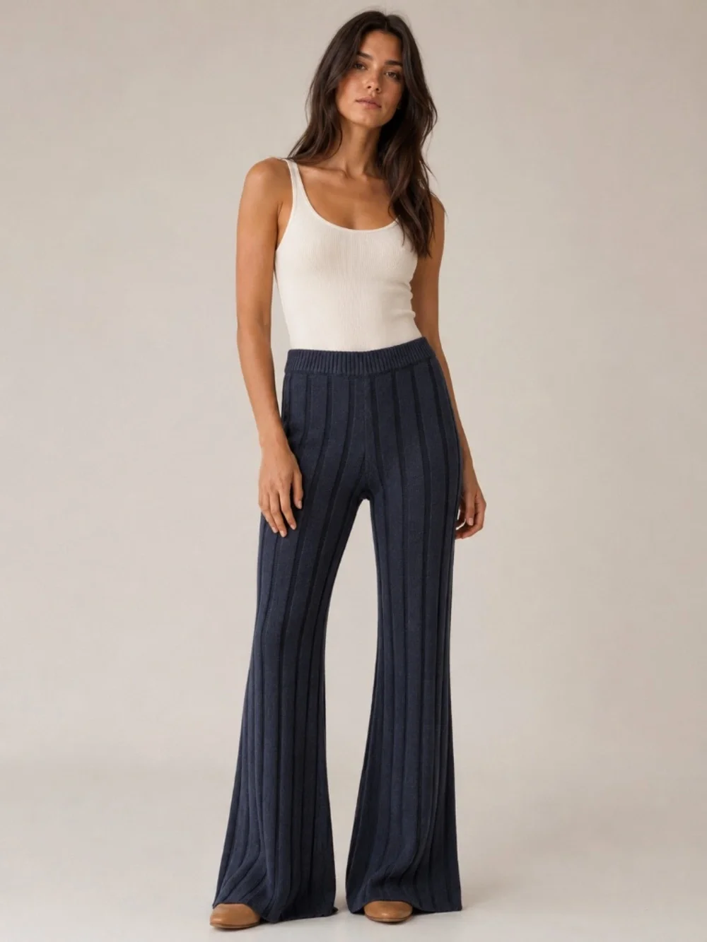 NWT DISSH Jazz Indigo Ribbed Knit Wide Leg Pants Cotton Linen XS